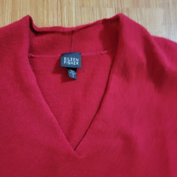Eileen Fisher Sweater Top Womens Medium Red Merino Wool Holiday Basic Casual - Picture 3 of 12